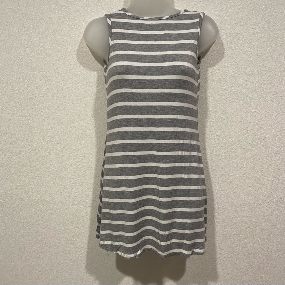 Kids Girls Gray White Striped Sleeveless Casual Dress Size 14